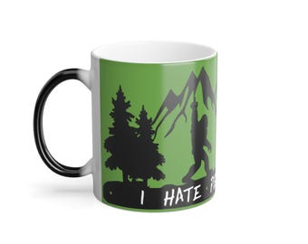 Bigfoot Mountain Scene Color Morphing Mug | Sasquatch Hiking Silhouette
