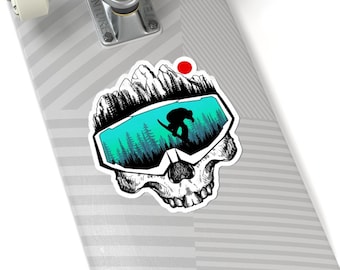Snowboard Skull Kiss-Cut Stickers: Laptop Decals, Winter Sports