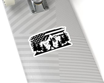 Sasquatch Hiker with American Flag Sticker | Kiss-Cut Sticker