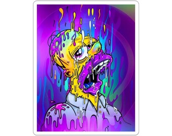 Melting Homer Head Kiss-Cut Sticker | Psychedelic Drip Art