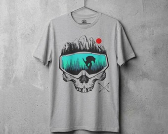 Snowboard Skull Graphic T-Shirt: Adventure Tee for Outdoor Lovers