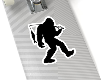Bigfoot Silhouette with Fish Sticker | Kiss-Cut Sticker