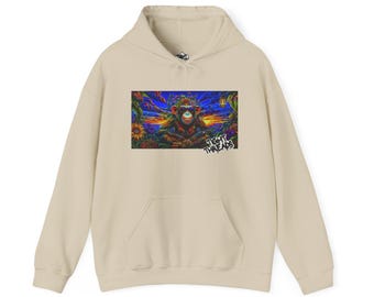 Colorful Monkey Graphic Hoodie: Beach Streetwear, Cozy Unisex Sweatshirt