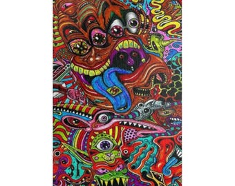 Psychedelic Monster Collage Puzzle 500+ Piece | Colorful Trippy Art Jigsaw