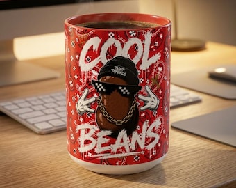 Cool Beans Mug | Red Bandana Coffee Cup, Hip-Hop Bean Graphic 11oz 15oz