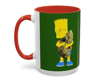 Leafy Green Lettering Accent Coffee Mug 11oz 15oz | Forest Background, Contrasting Handle
