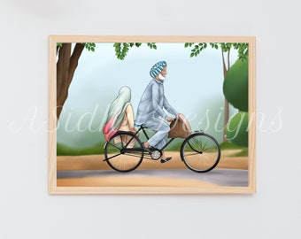 Punjabi Old Couple Digital Print | Desi Couple | Digital Art Print | Gift | Punjabi Art