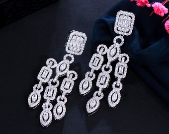 14K White Gold Moissanite Chandelier Earrings for Women,Dainty Moissanite Drop Earrings,Fashion Jewelry Gift For Mom,Girlfriend,Wife