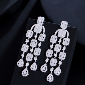 14K White Gold Moissanite Chandelier Earrings for Women,Dainty Moissanite Drop Earrings,Fashion Jewelry Gift For Mom,Girlfriend,Wife Style One