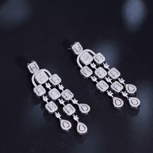 14K White Gold Moissanite Chandelier Earrings for Women,Dainty Moissanite Drop Earrings,Fashion Jewelry Gift For Mom,Girlfriend,Wife image 5