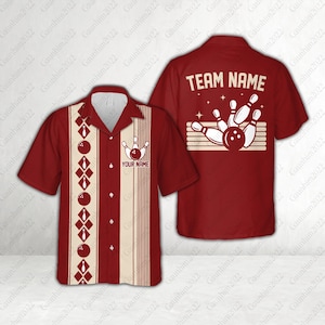 Personalized Retro Bowling Hawaiian Shirt, Custom Name Bowler Button Down Shirt, Matching Bowling Team Shirt, Bowling Lover Gift