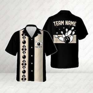 Personalized Retro Bowling Hawaiian Shirt, Custom Name Bowler Button Down Shirt, Matching Bowling Team Shirt, Bowling Lover Gift