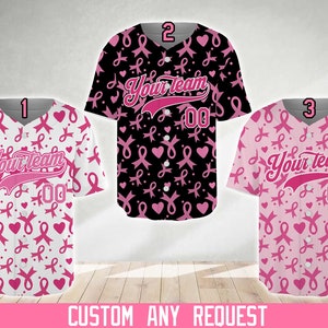 Personalized Pink Ribbon Breast Cancer Awareness Baseball Jersey, Custom Name Number Breast Cancer Warrior Jersey, Breast Cancer Support