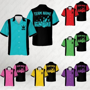 Personalized Retro Bowling Hawaiian Shirt, Custom Name And Team Name Bowling Button Down Shirt, Bowling Team Shirt, Bowling Lovers Gifts