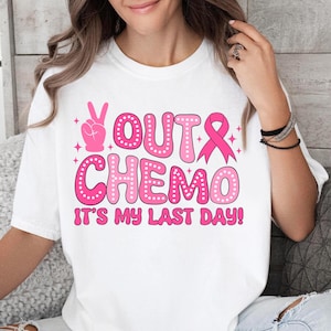 Chemise de chimio Peace Out, t-shirt Last Day of Chemo, chemise personnalisée de sensibilisation au cancer du sein avec date, chemise de guerrier du cancer ruban rose, cadeau de survivante