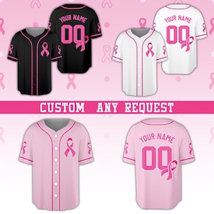 Personalisiertes Pink Ribbon-Brustkrebs-Bewusstseins-Baseball-Jersey, Name und Nummer Brustkrebs-Krieger-Jersey, Brustkrebs-Unterstützung