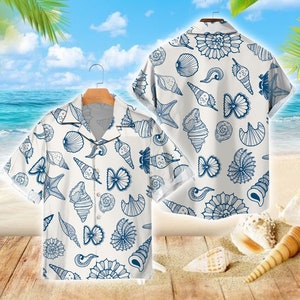 Funny Sea Shell Hawaiian Shirt, Aloha Summer Button Down Shirt, Vacation Summer Vibes, Ocean Starfish Seashell Hawaiian T Shirt