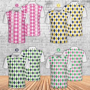 Classic Argyle Golf Polo Shirt, Men Women Golf Polo Shirt, Summer Sleeveless Golf Polo, Matching Golf Polo Shirt For Golf Team, Golfers Gift