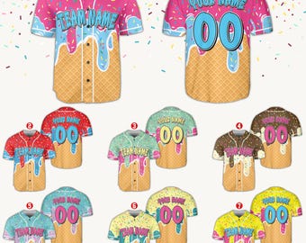 Personalized Ice Cream Drip Baseball Jersey, Custom Sprinkle Drip Baseball Jersey, Family Matching Birthday Outfit, Summer Baseball Fan Gift