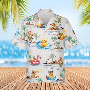 Tropical Duck Hawaiian Shirt, Funny Beach Vacation Button Up, Cute Duck Summer Beach Aloha Shirt, Summer Vibes Shirt, Luau Party Outfit