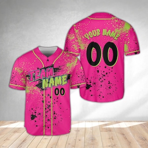 Tiere Baseball Jersey, Affen-Team Benutzerdefinierter Name und Nummer Baseball Jersey, rosa und schwarze Farbe Splatter Jersey, Team Party Uniform
