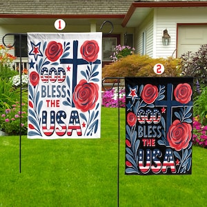 4th Of July Red White Blue Flowers Garden Flag, God Bless The USA Garden Flag, Patriotic Memorial Day Flag, Independence Day Outdoor Decor