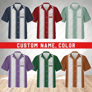 Personalized Retro Bowling Hawaiian Shirt, Custom Name Bowler Button Down Shirt, Matching Bowling Team Shirt, Bowling Lover Gift