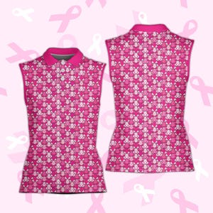 Polo de concienciación sobre el cáncer de mama con lazo rosa, polo de golf de apoyo contra el cáncer para hombres y mujeres, sin mangas o manga corta, regalo para guerreros del cáncer de mama.