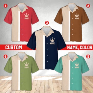 Personalized Retro Bowling Hawaiian Shirt, Custom Name Bowler Button Down Shirt, Matching Bowling Team Shirt, Bowling Lover Gift