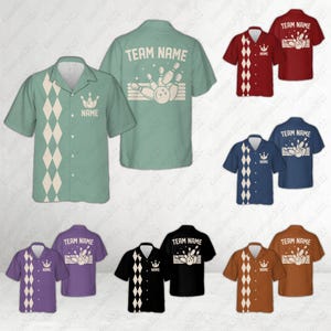 Camicia hawaiana retrò da bowling personalizzata, camicia con bottoni con nome personalizzato per giocatore di bowling, camicia vintage da bowling, regalo per amanti del bowling
