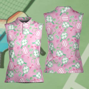 Coquette Pickleball Polo Shirt, Preppy Pickleball Polo, Ladies Pickleball Polo Shirt, Short Sleeve or Sleeveless, Pickleball Team Outfit