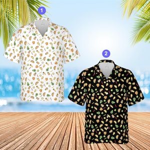 Mexican Food Hawaiian Shirt, Cinco De Mayo Party Button Up Shirt, Taco, Burritos, Avocado, Mexican Food Lovers Shirt, Mexican Fiesta Shirt