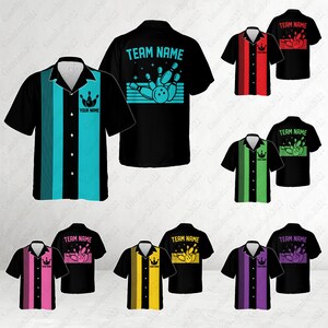 Personalized Retro Bowling Hawaiian Shirt, Custom Name Bowler Button Down Shirt, Matching Bowling Team Shirt, Bowling Lover Gifts