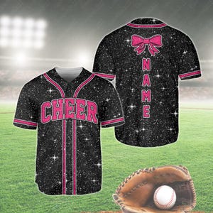 Personalized Glitter Cheer Baseball Jersey, Custom Name Cheer Bow ...