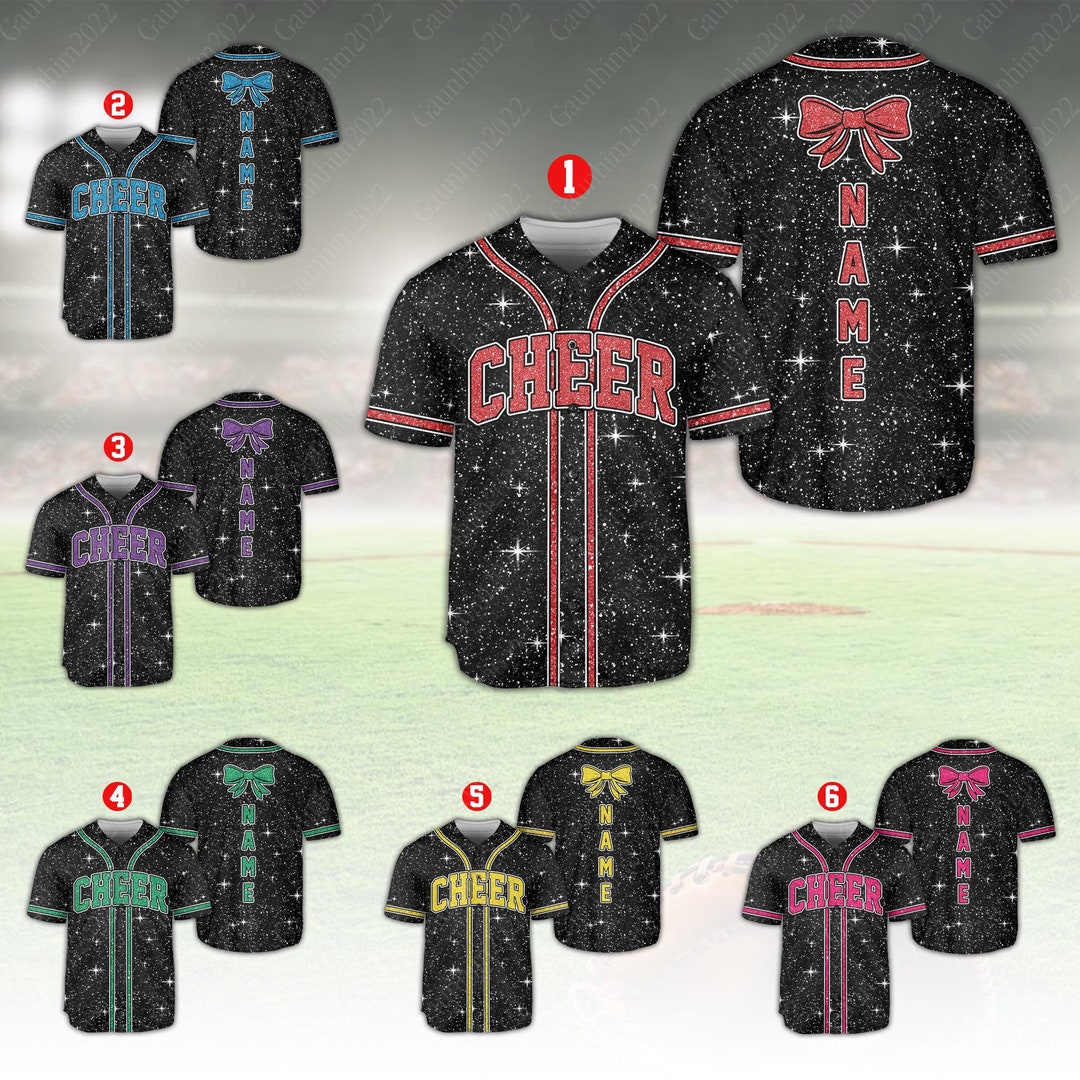 Personalized Glitter Cheer Baseball Jersey, Custom Name Cheer Bow ...