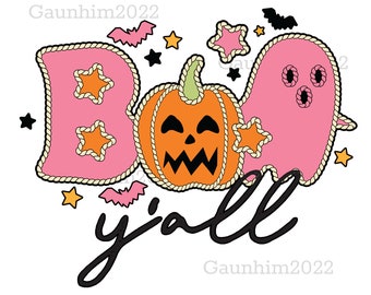 Boo Y'all PNG, Cute Halloween Pumpkin Sublimation Design, Sublimation Halloween Shirt Png