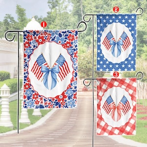 4th Of July Garden Flag, Patriotic Coquette Bow USA Flag Garden Flag, Red White Blue Stars And Stripes Flag, Independence Day Outdoor Decor