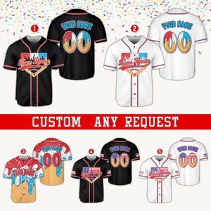 Personalized 4th Of July Baseball Jersey, Custom Ice Cream Dripping US Flag Baseball Jersey, Red White And Blue Patriotic Baseball Gift
