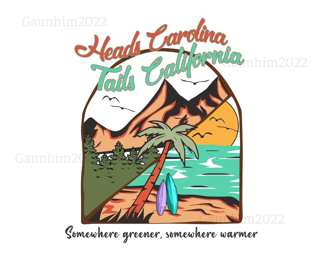 Heads Carolina Tails California, Western Summer Sublimations, Summer Sublimations, Summer Png