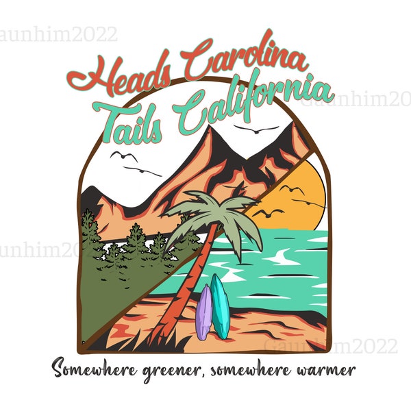 Heads Carolina Tails California, Western Summer Sublimations, Summer Sublimations, Summer png, Beach png