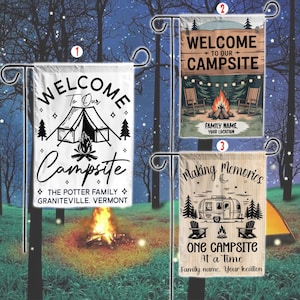 Personalized Camping Garden Flag, Custom RV Camper Flag Outdoor, Welcome to Our Campsite Flag, Making Memories One Campsite At A Time Flag