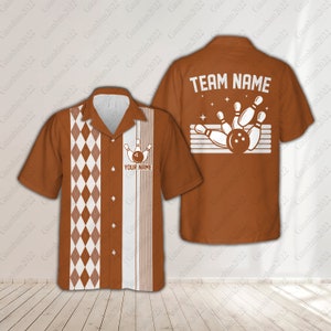 Personalized Retro Bowling Hawaiian Shirt, Custom Name Bowler Button Down Shirt, Matching Bowling Team Shirt, Bowling Lover Gift