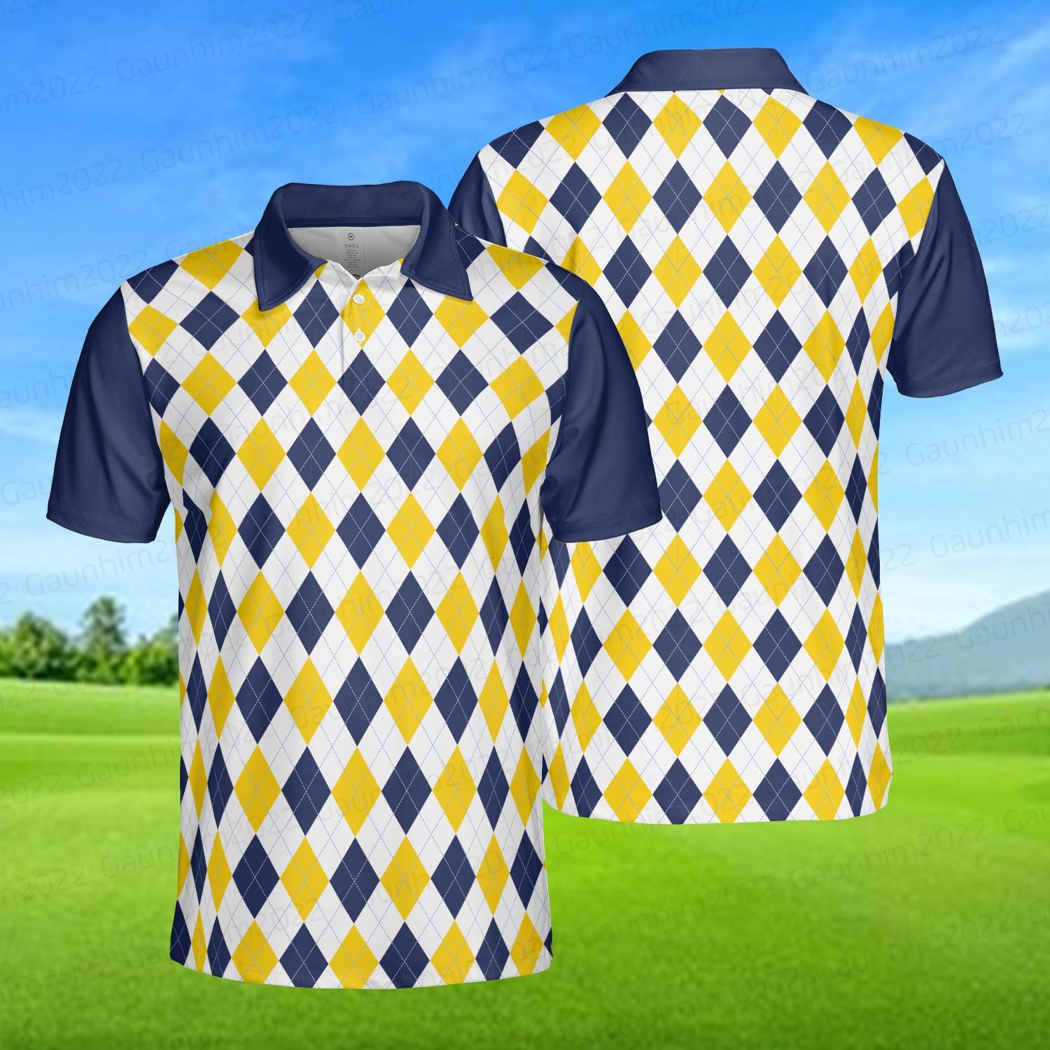 Argyle Pattern Golf Polo Shirt, Golf Polo Shirt for Men