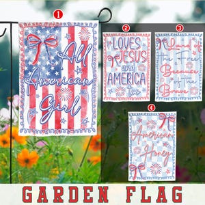 Coquette 4th Of July Garden Flag, Red White Blue Patriotic Bow Garden Flag, Retro Stars And Stripes Yard Decor, Independence Day Yard Sign
