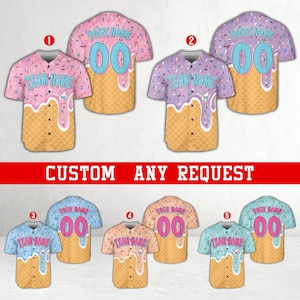 Personalized Ice Cream Drip Baseball Jersey, Custom Ice Cream Sprinkle Baseball Jersey, Matching Family Game Day Jersey, Summer Team Outfit