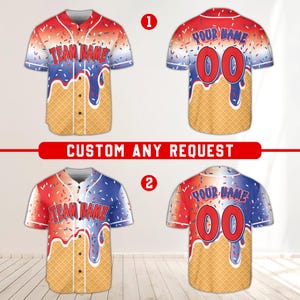 Personalized 4th Of July Baseball Jersey, Custom Name Patriotic Jersey, Red White Blue Ice Cream Drip Baseball Jersey, Independence Day Gift