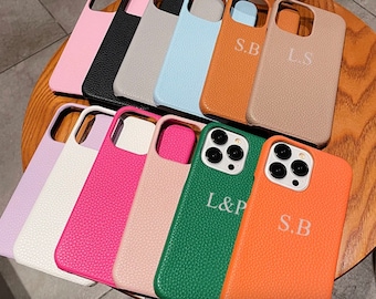 Cute Custom Leather Phone case -  Personalised Name Case Cover for iPhone 15 14 13 12 11 Pro Max 8 7 Plus XR SE