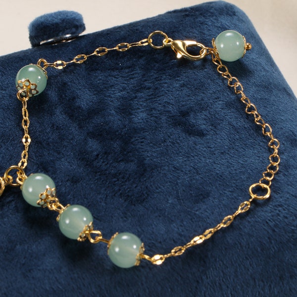 Natural Jade Bracelet, 18k Gold Bracelet, Lucky Charm Pendant Bracelet, Bracelet For Girls, Gift For Her