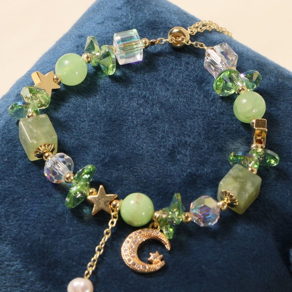 Stars & Moon Crystal Beaded Bracelet,  Crystal Pendant Bracelet , Gift for Best Friends, Adjustable Bracelet, Bracelets For Women