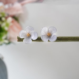 Handmade Dusty Blue Hydrangea Stud Earrings | Resin Flower Jewelry | Lightweight & Translucent Gift for Her